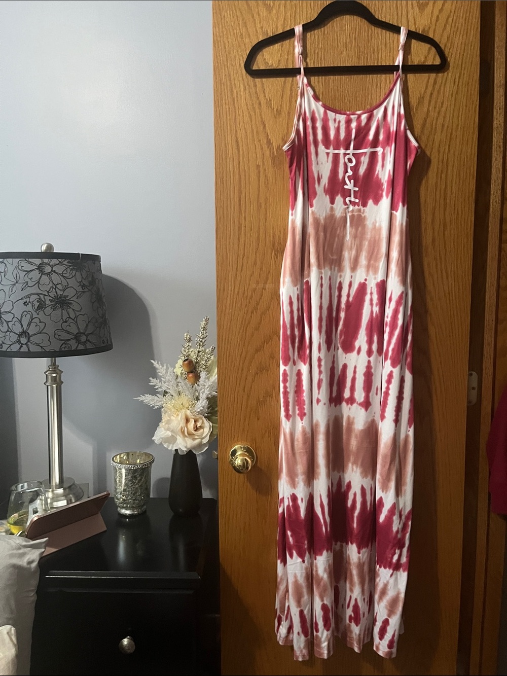 Sleeveless Tie-Dye Maxi Dress in Red and Tan